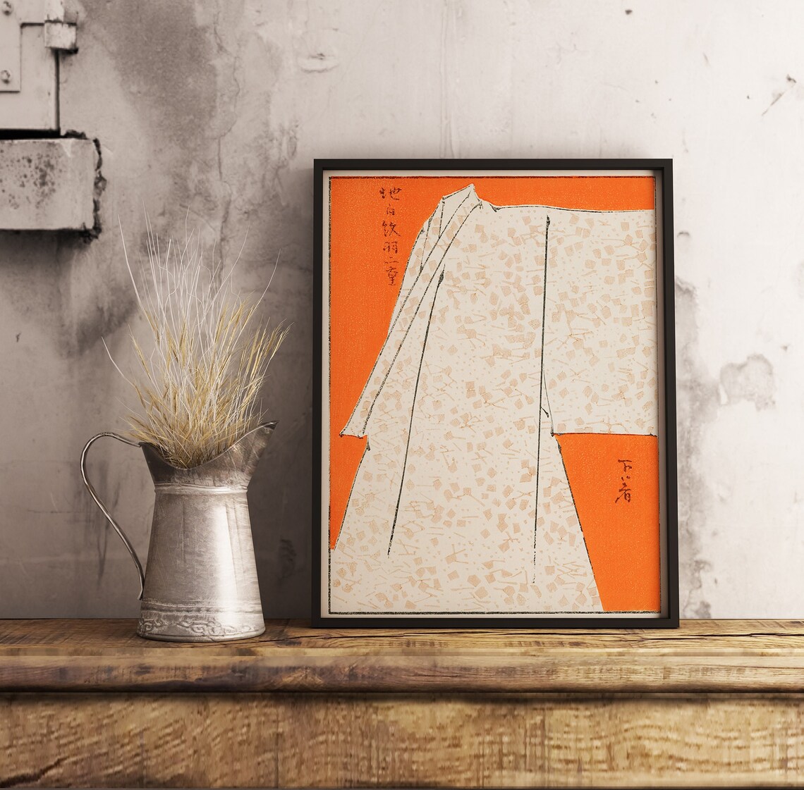 Japanese Woodblock Floral Robe Illustration Print - Image 3