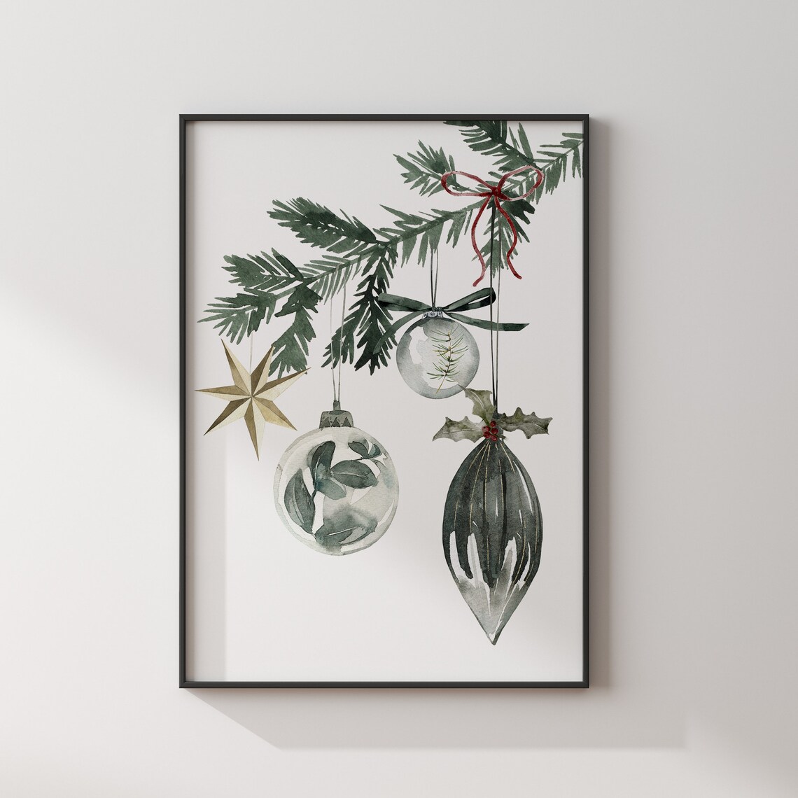 Watercolor Christmas Tree Ornaments Art Print