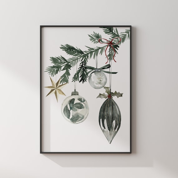 Watercolor Christmas Tree Ornaments Art Print