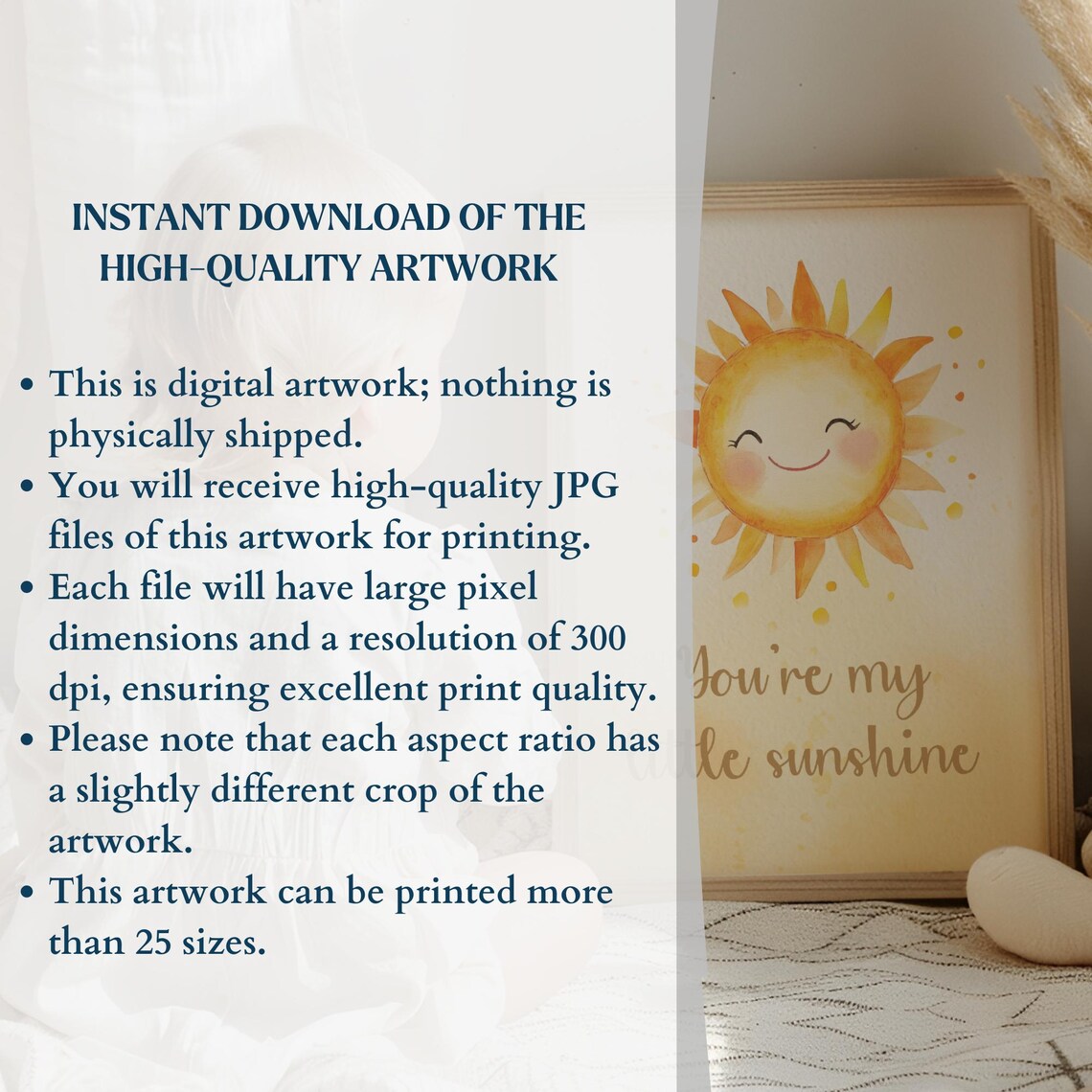 You're My Little Sunshine Baby Nursery Watercolor Sun Poster - Image 2