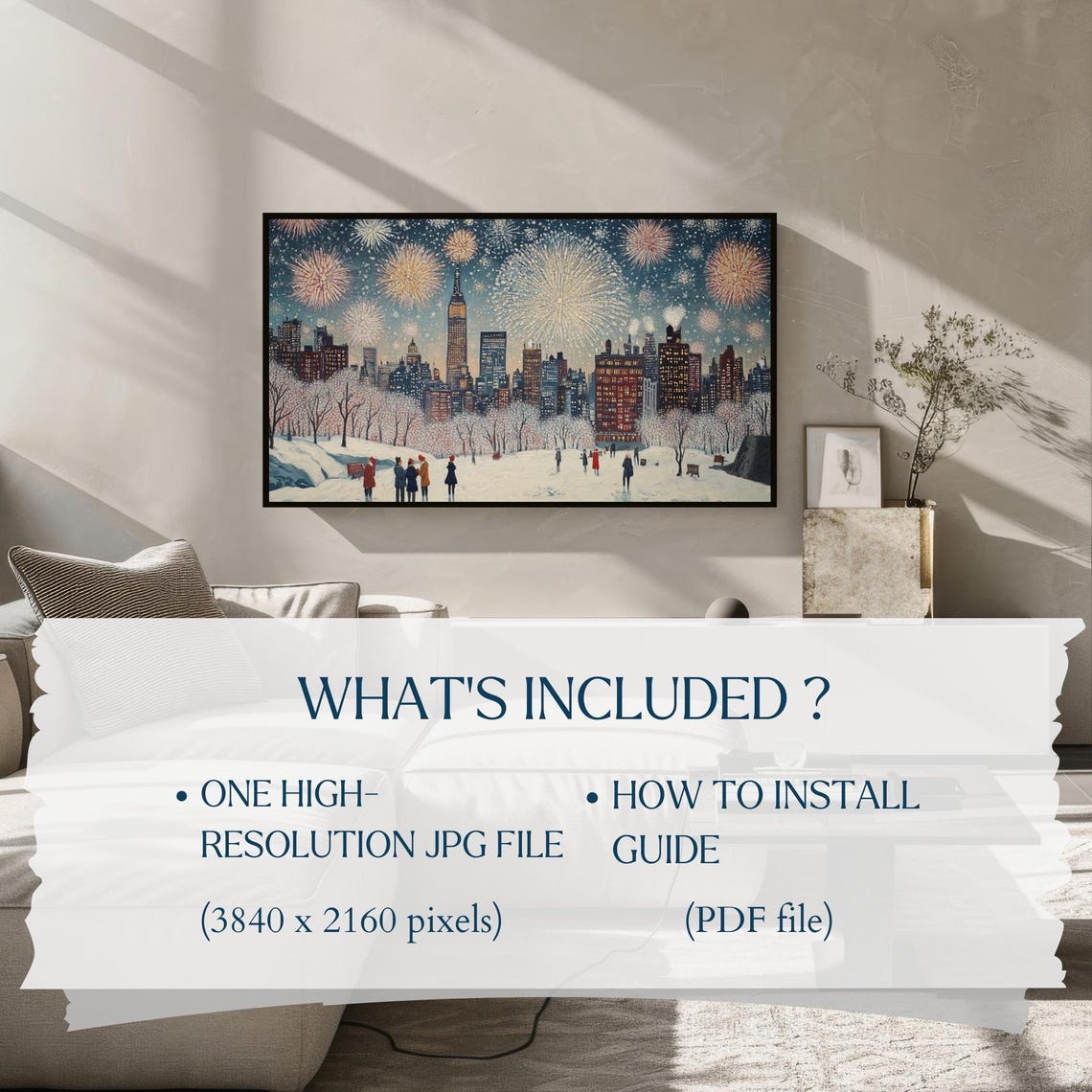 New York City New Years Eve Fireworks Skyline Frame TV Art Poster - Image 2