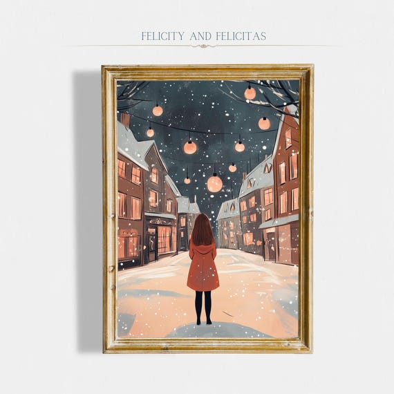Cute Winter Wall Art Cozy Christmas Art Cityscape Winter Art Neutral Winter Decor Christmas Decor