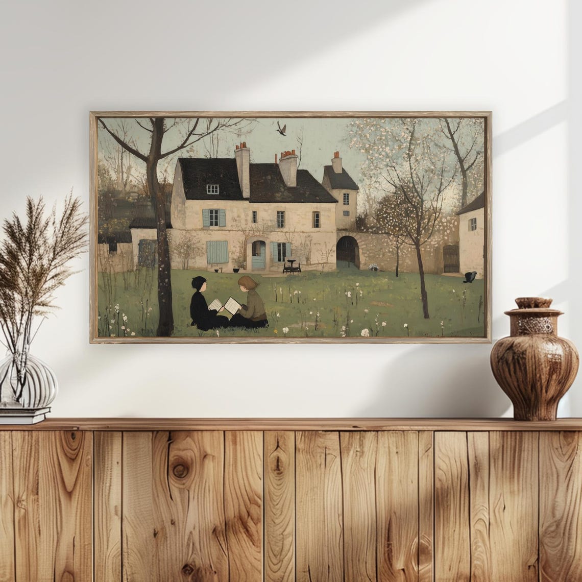 Children Reading Lawn Stone Country House Spring Tender Wall Art - Image 4