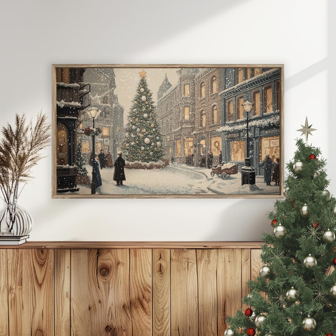 Vintage Christmas Town Square Tall Tree Old Brick Street Poster - Image 5