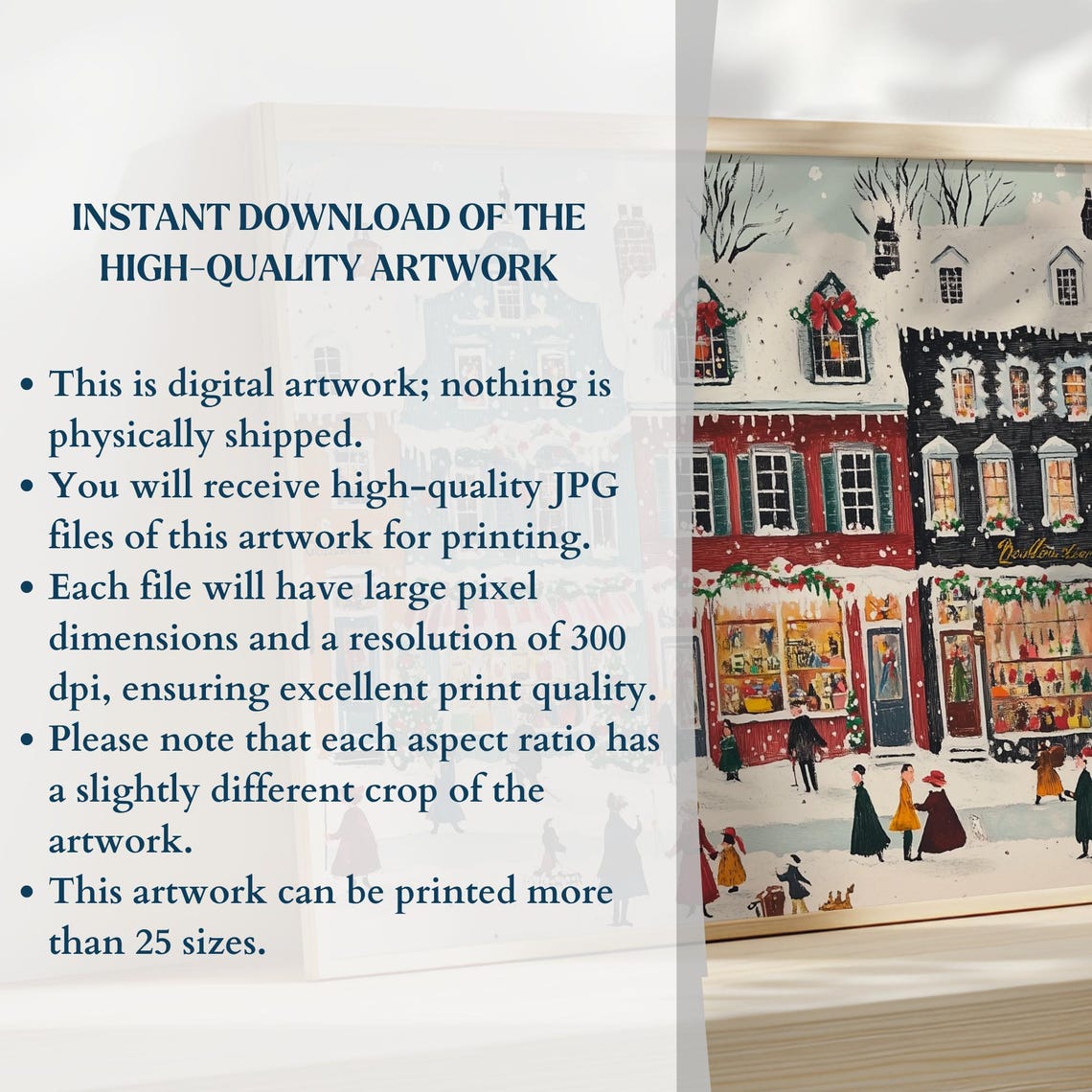 Cheerful Snowy Christmas Town Street Storefronts Joyful Wall Art - Image 2