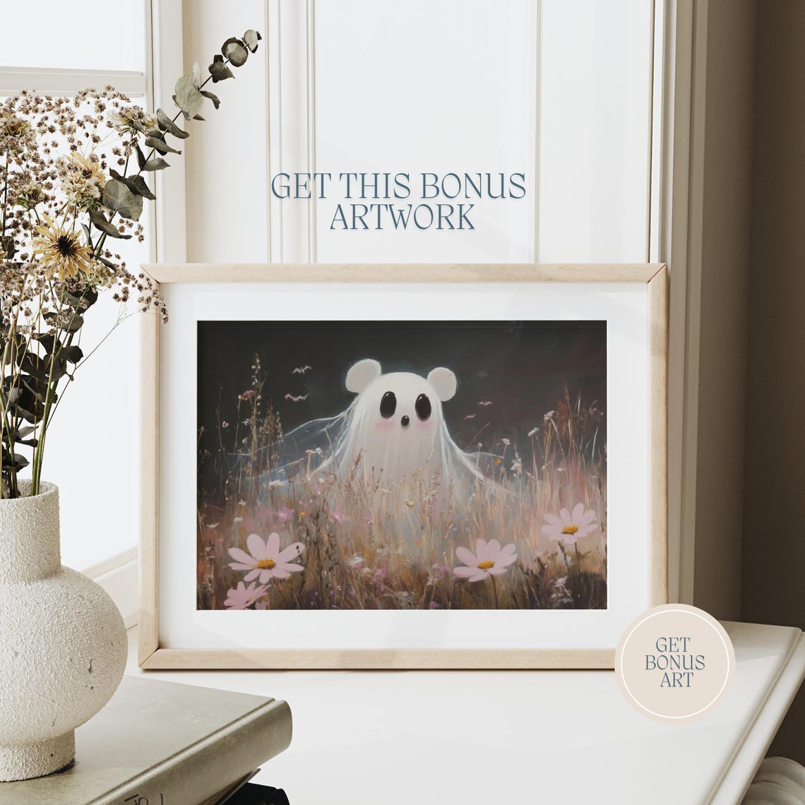 Halloween Mouse Ghost Wall Art Cute Ghost Mouse Spooky Season Painting Trendy Halloween Art - Image 4