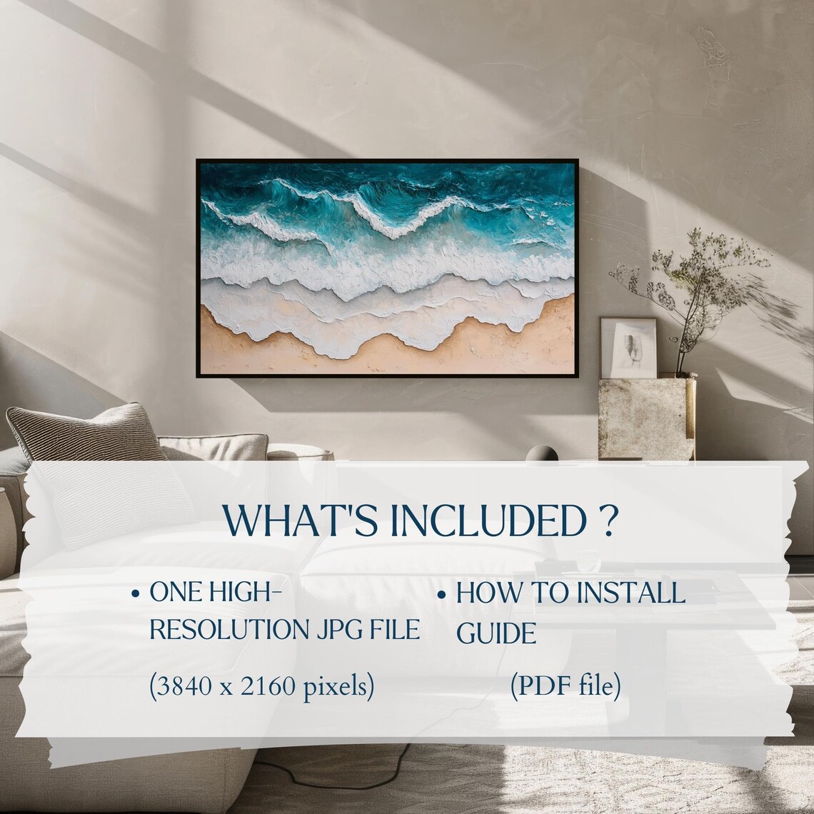 Textured Blue Ocean Waves Impasto Coastal Seascape Abstract Frame TV Art Poster - Image 2