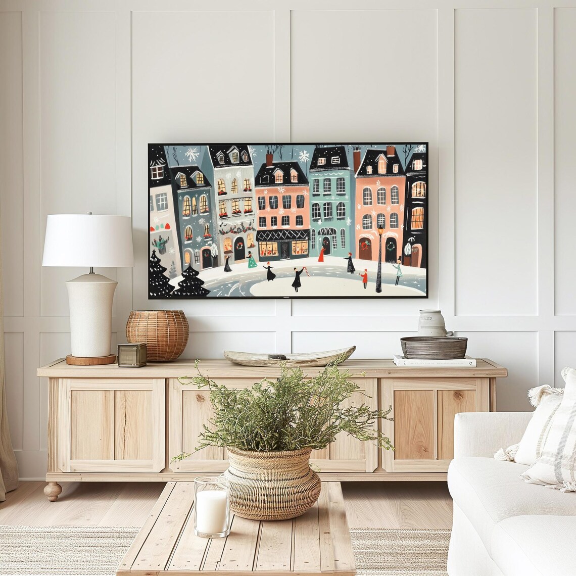 Whimsical Retro Winter Town Colorful Houses Holiday Wall Art - Image 6