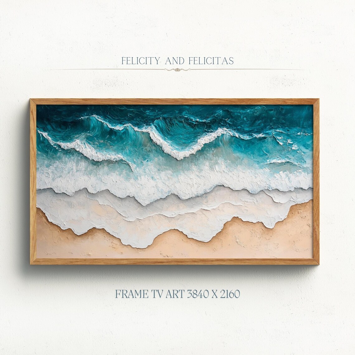 Textured Blue Ocean Waves Impasto Coastal Seascape Abstract Frame TV Art Poster
