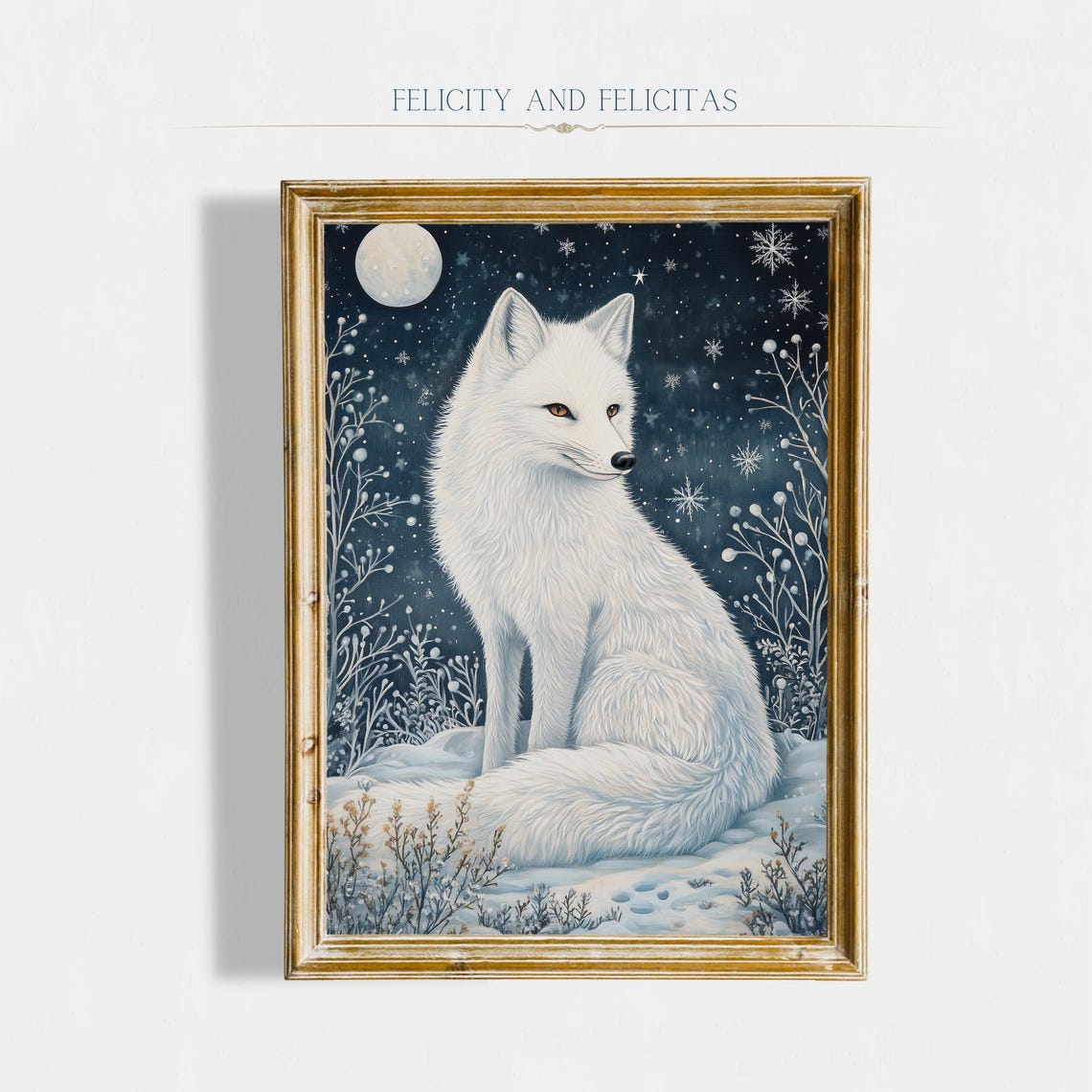 Arctic Fox Wall Art William Morris Style Winter Wonderland Art Cute Arctic Fox Christmas Decor