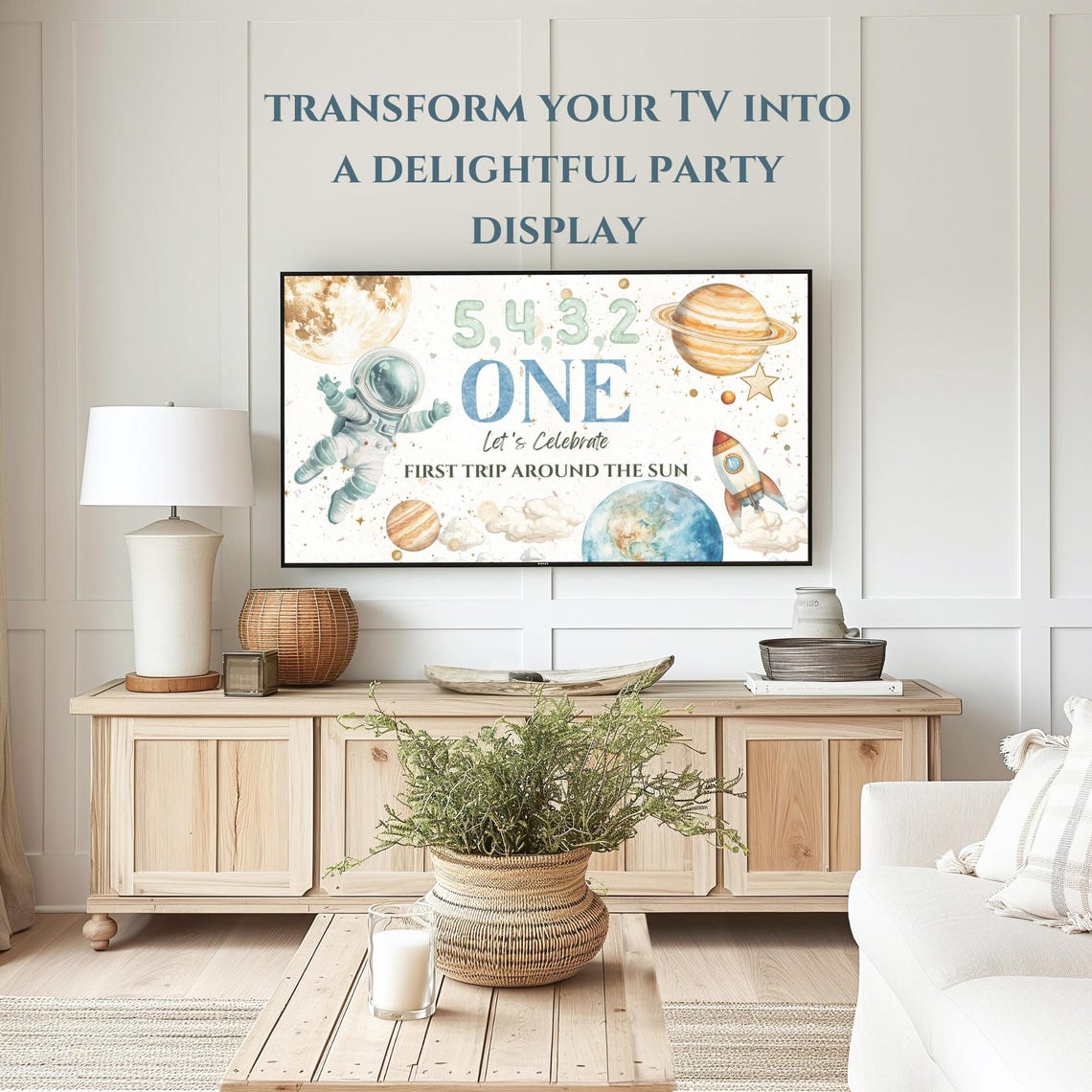 First Trip Around the Sun Birthday Space Party Frame TV Art Print - Image 3