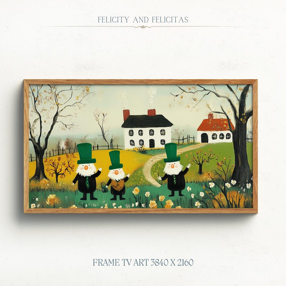 St Patricks Day Gnomes Cottage Garden Green Hats Spring Poster