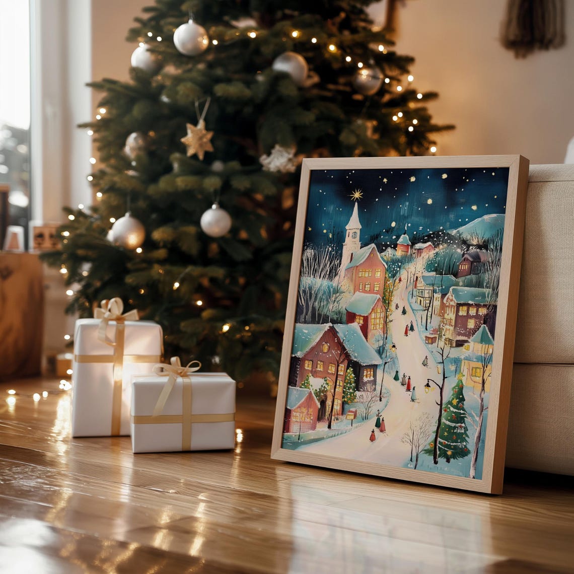 Christmas Evening Wall Art Cute Village Christmas Decor Hello December Print Winter Holiday Decor - Image 6
