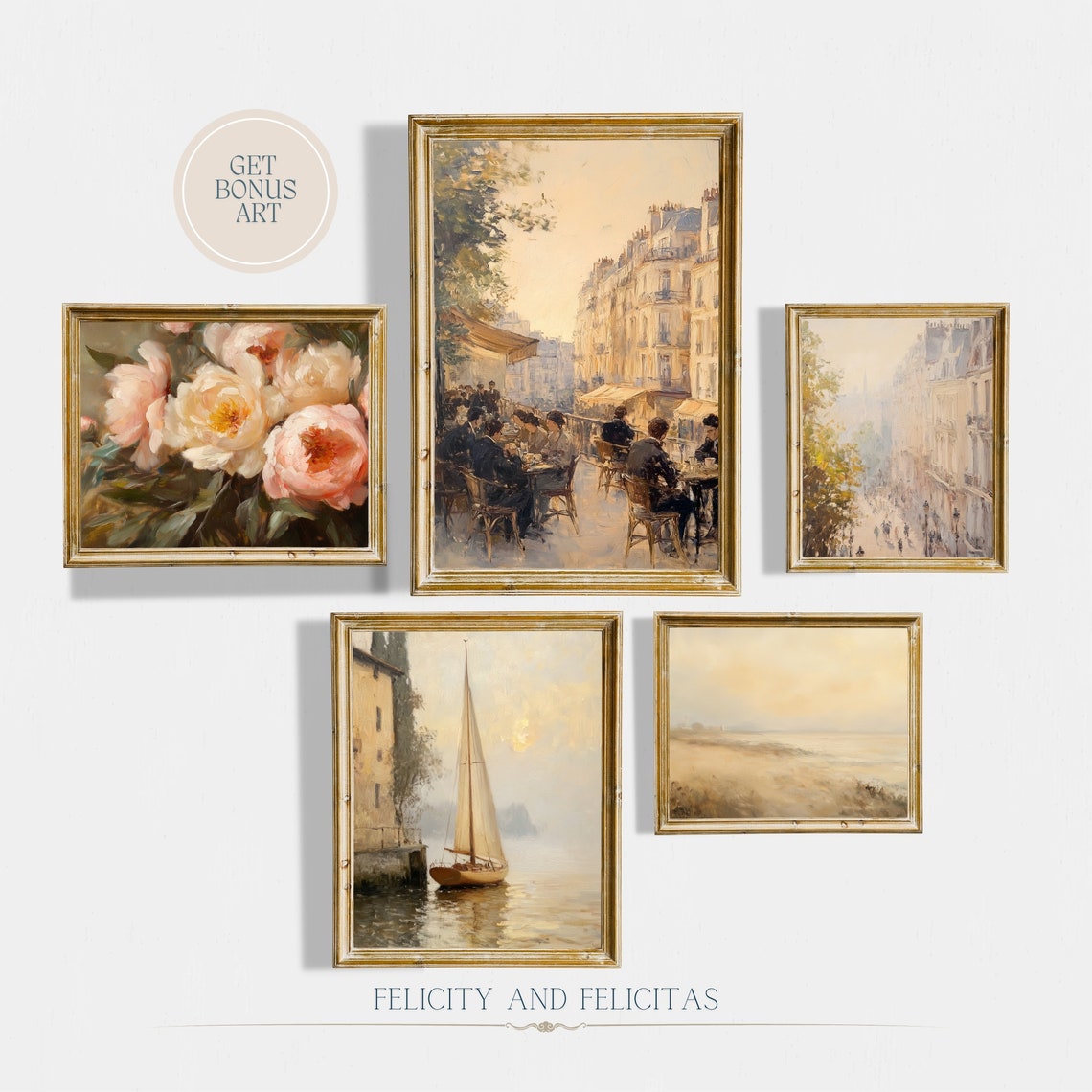 Set of 5 Vintage French Impressionist Art Gallery Wall Poster