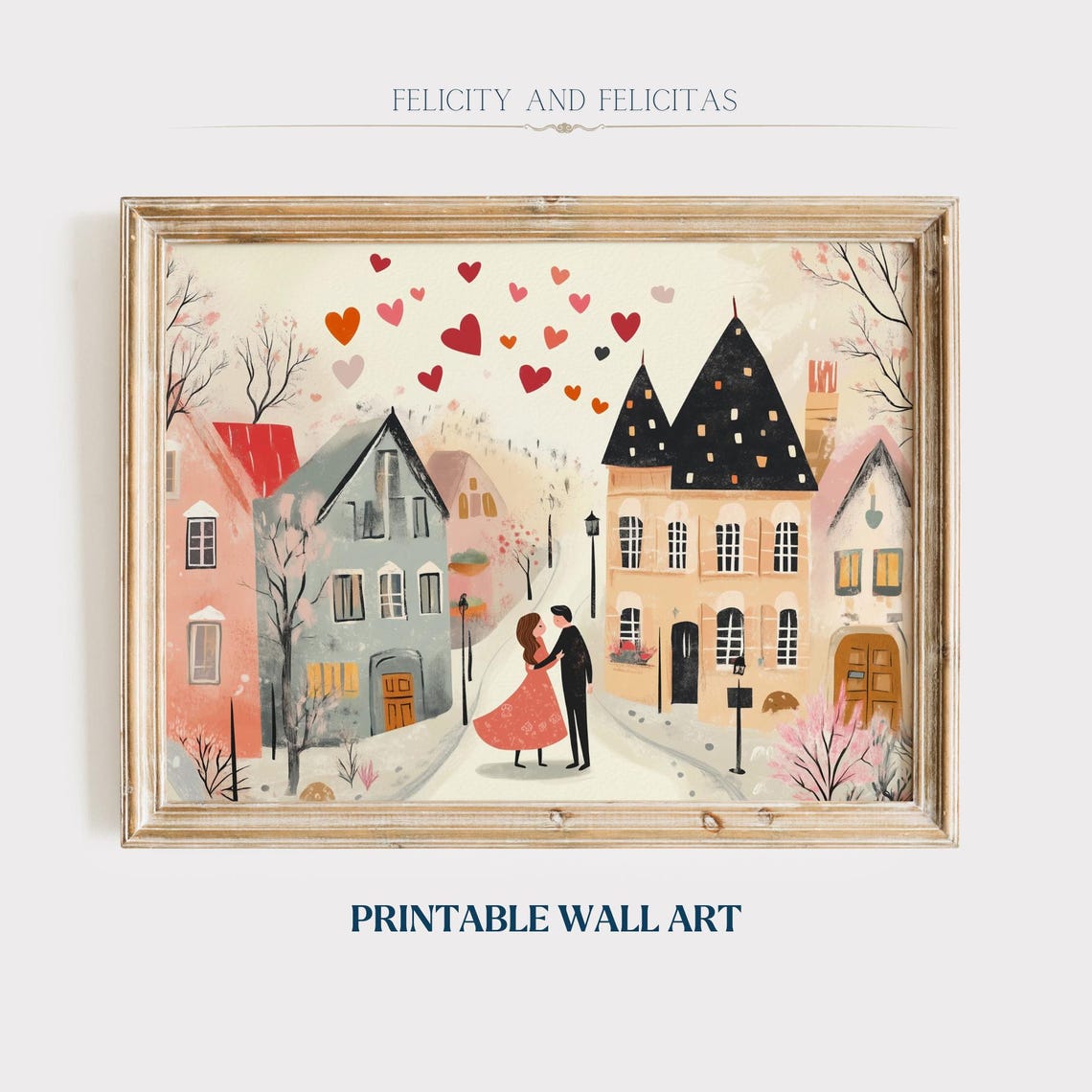 Valentine Couple Dancing Under Hearts Charming Village Poster