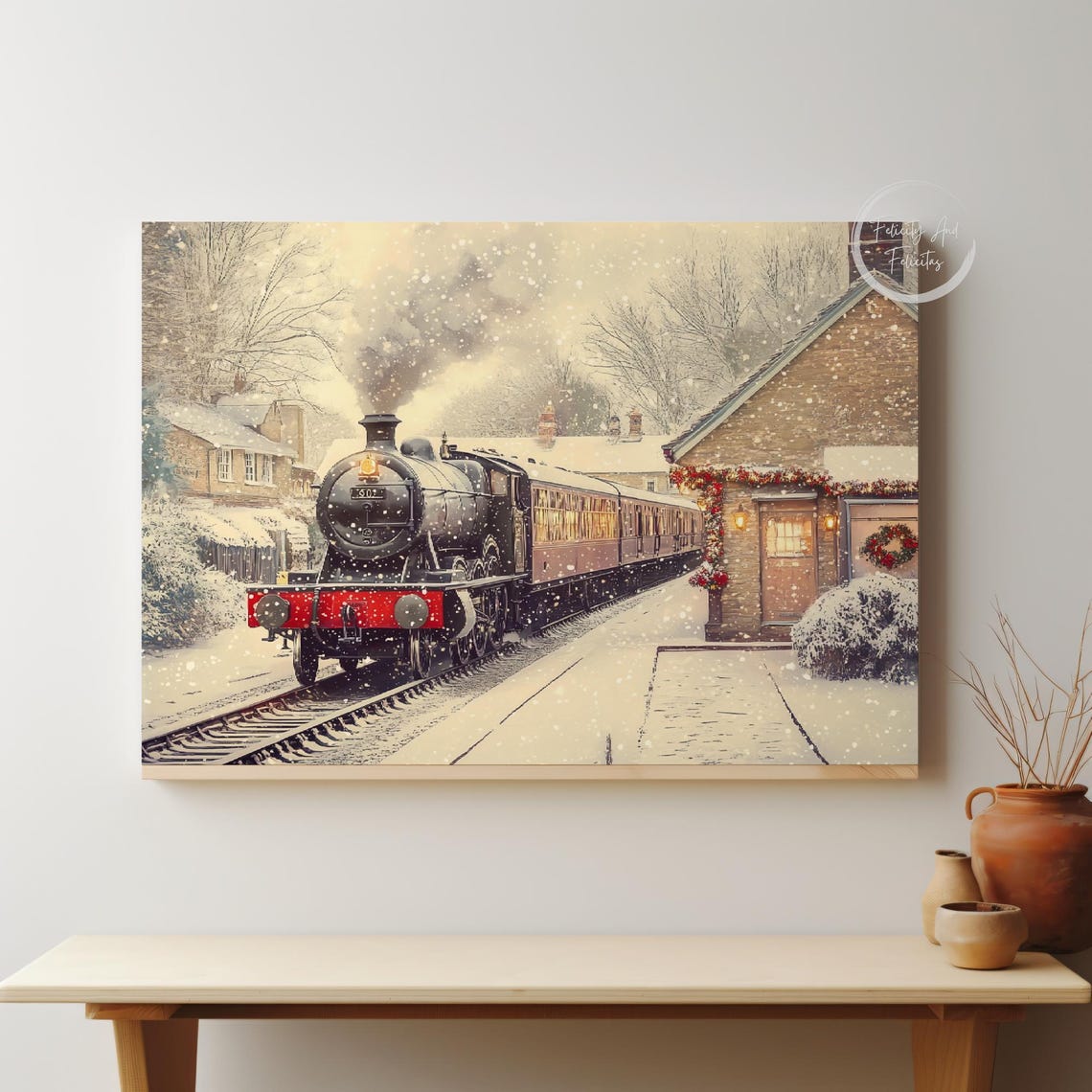 Vintage Christmas Steam Train Snowy Station Holiday Scene Poster - Image 5