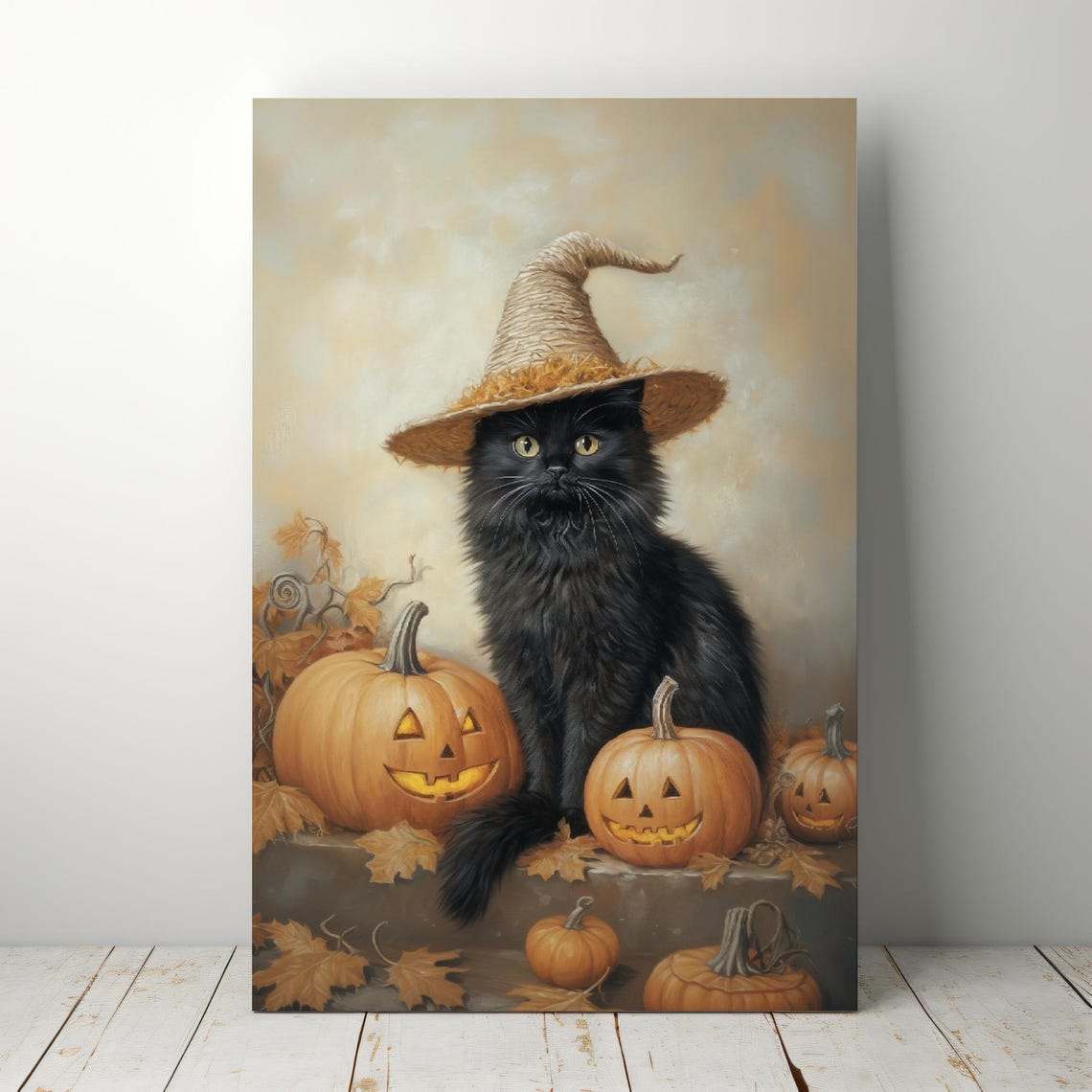 Black Cat Witch Hat Jack O Lantern Pumpkins Halloween Wall Art - Image 6