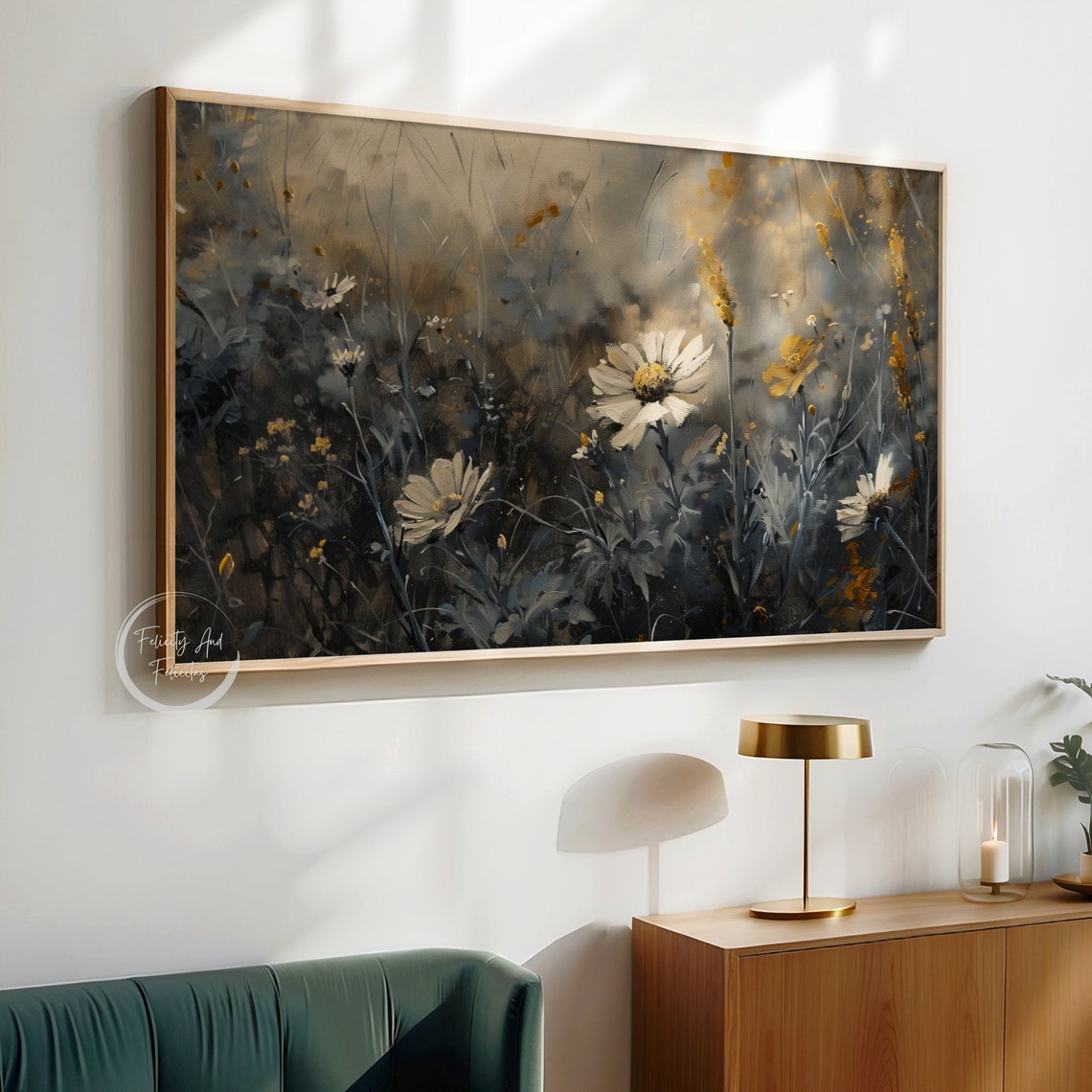 Dark Moody Floral Daisy Meadow Impressionist Frame TV Art Print - Image 6
