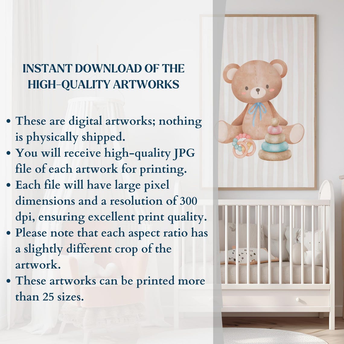 Teddy Bear with Blue Ribbon Stacking Rings Baby Toy Nursery Wall Art - Image 2