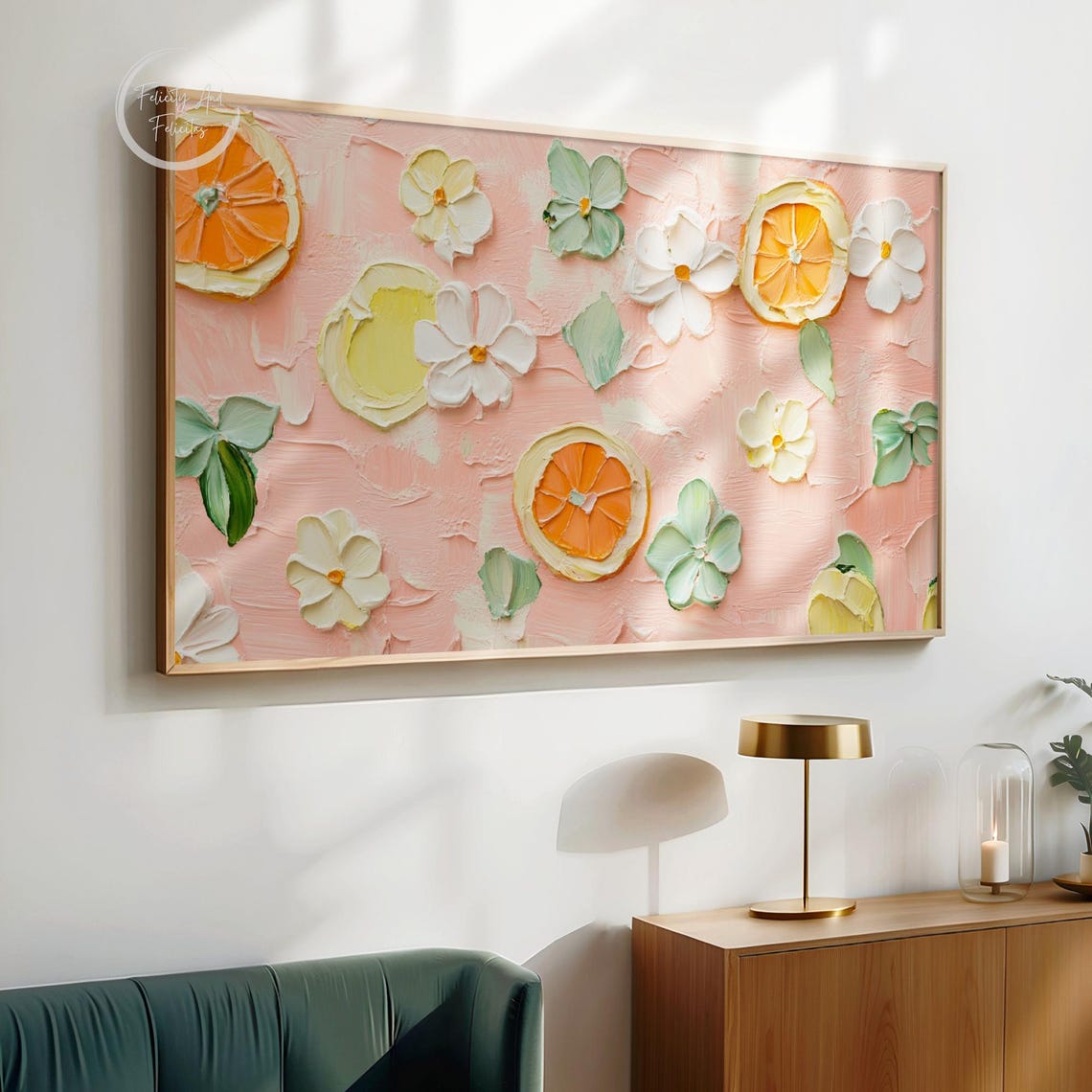 Textured Impasto Pink Citrus Slice Floral Abstract Painting Poster - Image 4