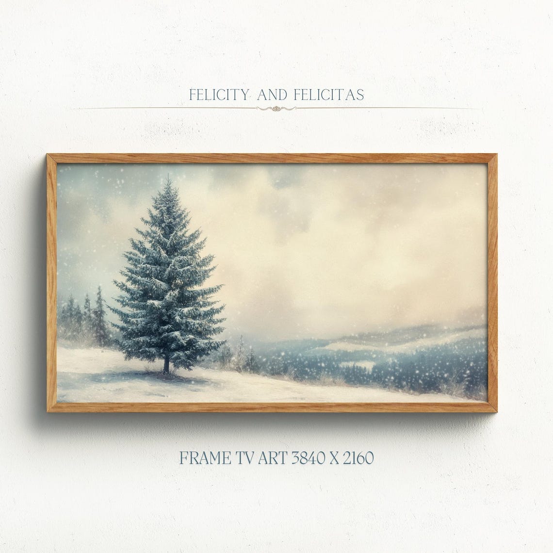 Winter Snowy Spruce Tree Falling Snow Landscape Frame TV Art Poster