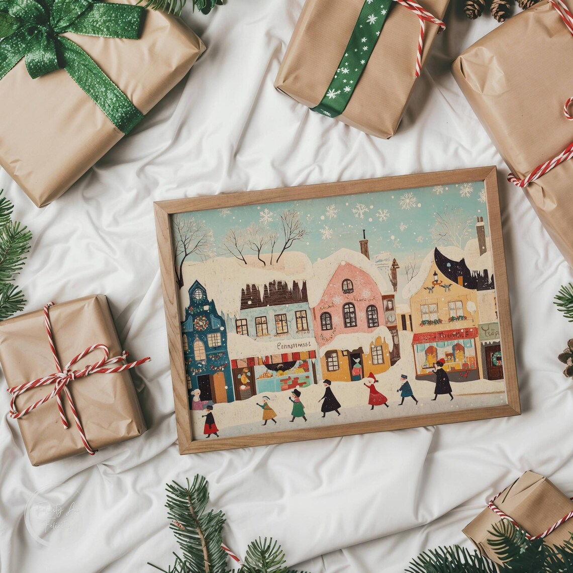Colorful Christmas Shops Street In Snowfall Holiday Scene Poster - Image 6