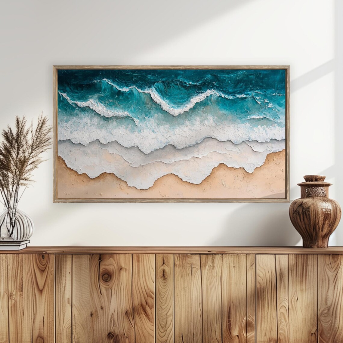 Textured Blue Ocean Waves Impasto Coastal Seascape Abstract Frame TV Art Poster - Image 5