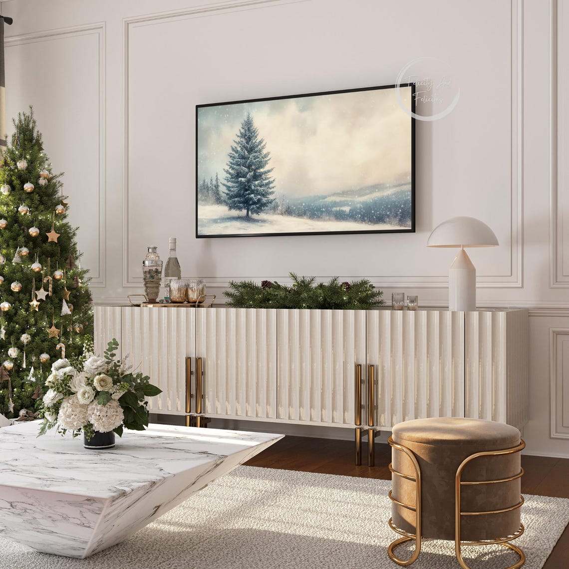 Winter Snowy Spruce Tree Falling Snow Landscape Frame TV Art Poster - Image 6