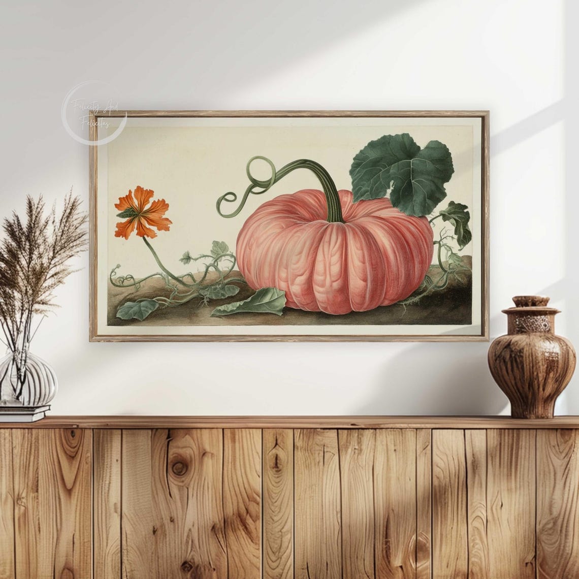 Pink Pumpkin Botanical Vintage Fall Style Frame TV Art Print - Image 6