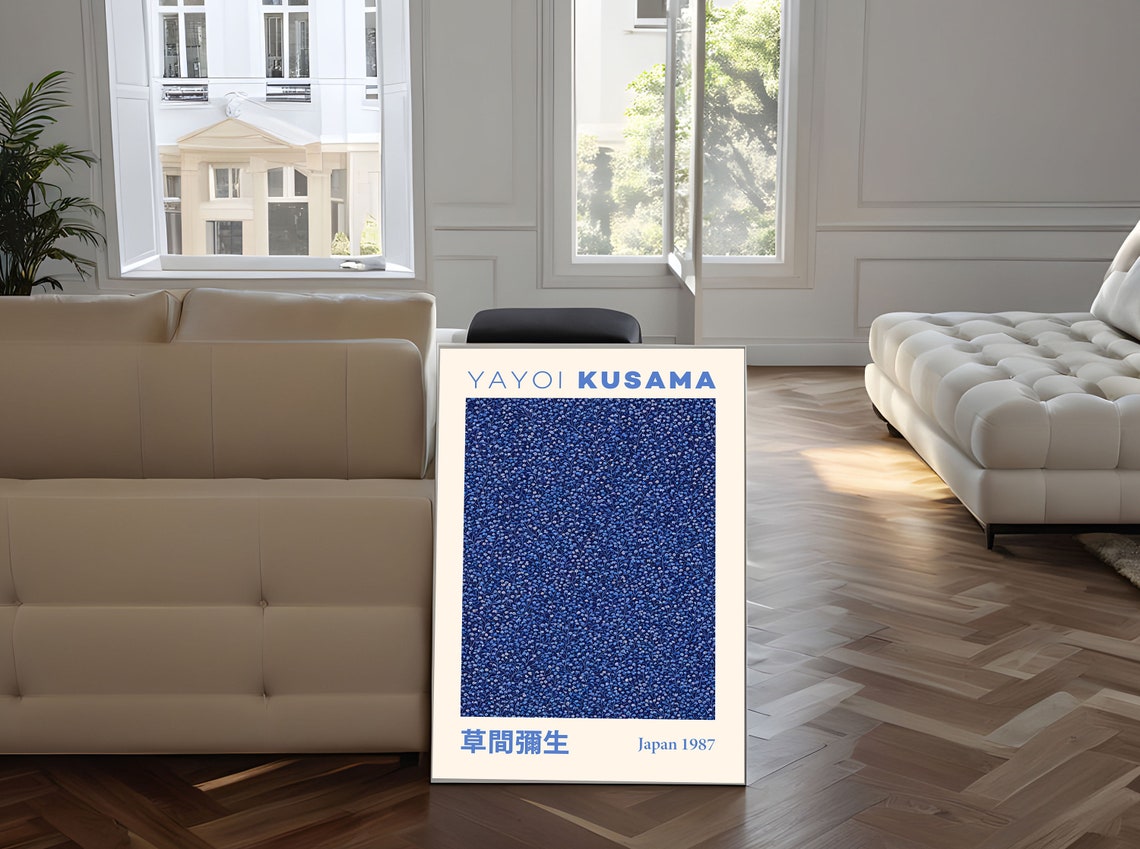 Yayoi Kusama Japan 1987 Intricate Blue Floral Vine Art Poster - Image 5