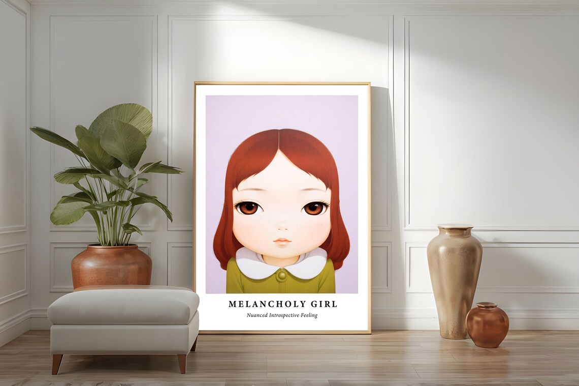 Melancholy Girl Copper Hair Portrait Yoshitomo Nara Style Poster - Image 4