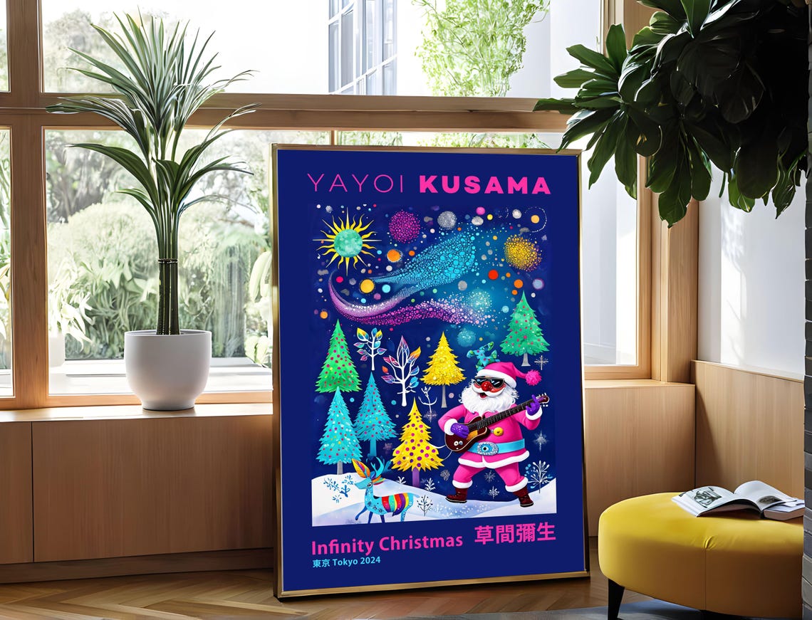 Yayoi Kusama Infinity Christmas Santa Guitar Tokyo 2024 Poster - Image 2