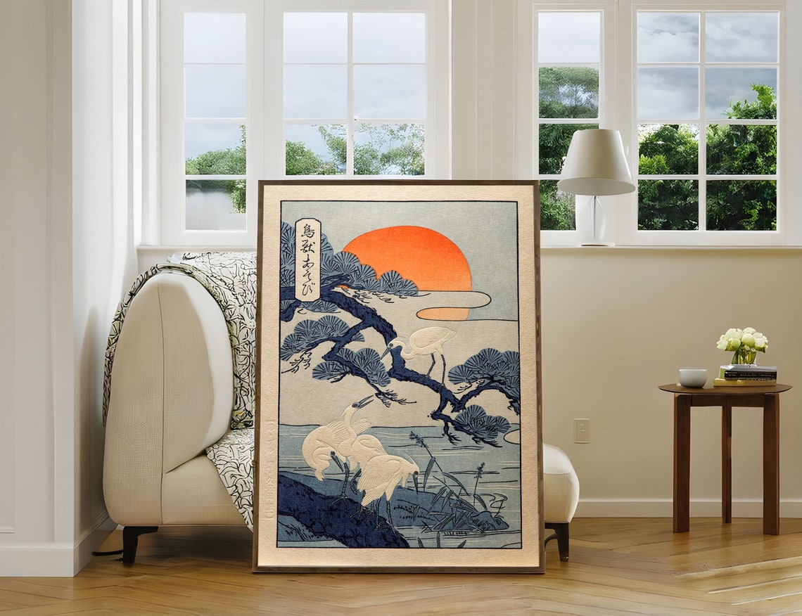 Cranes At Sunrise Print Japanese Art Print Japanese Print Vintage Japanese Art Japanese Crane Japan Wall Art Poster Woodblock Birds - Image 3
