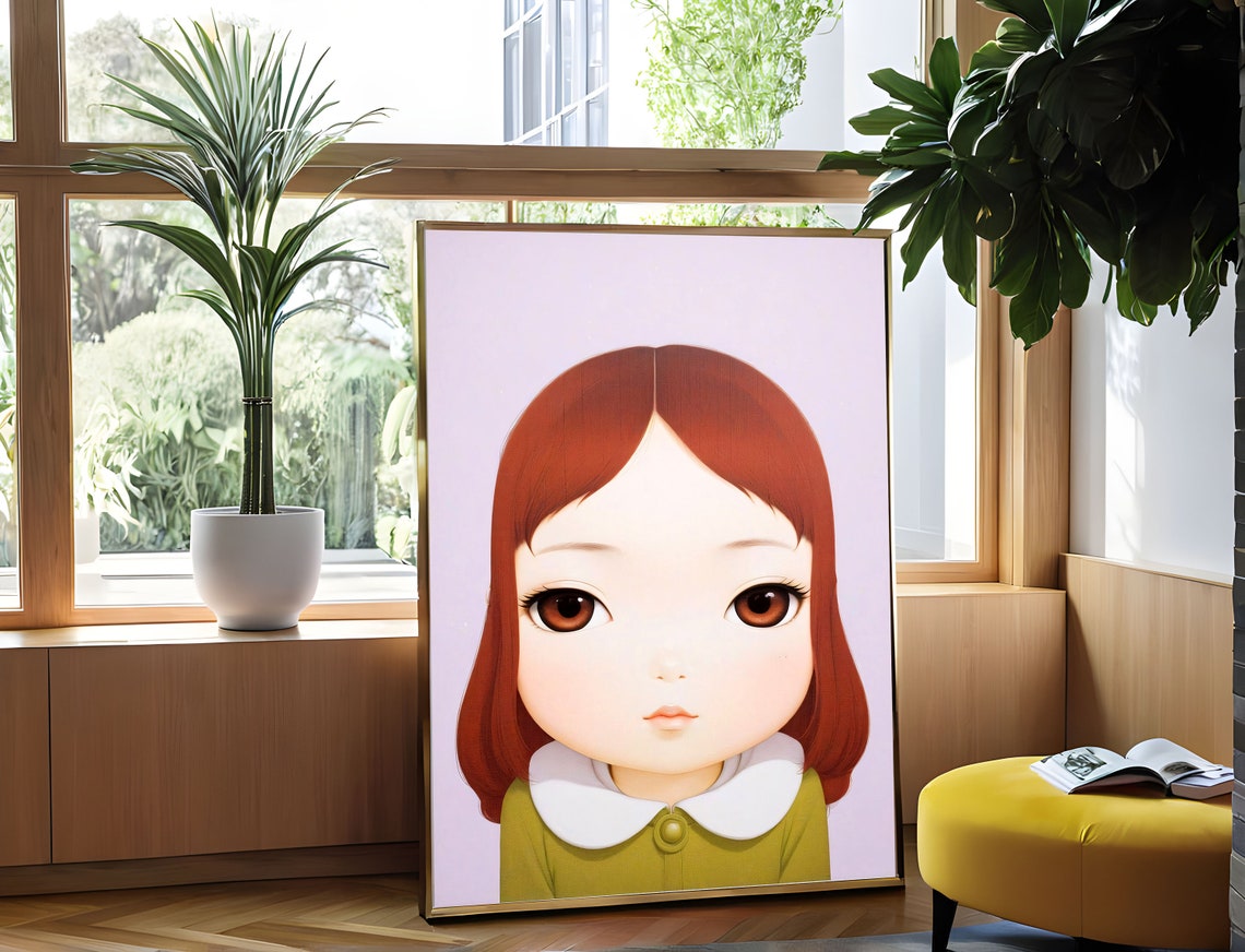 Melancholy Girl Copper Hair Portrait Yoshitomo Nara Style Poster - Image 2