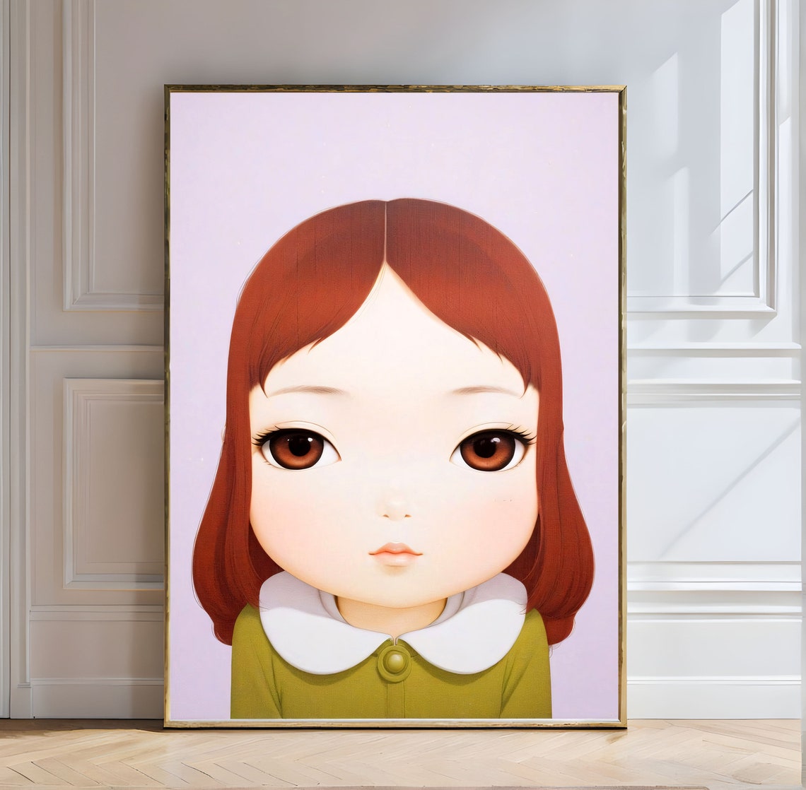 Melancholy Girl Copper Hair Portrait Yoshitomo Nara Style Poster