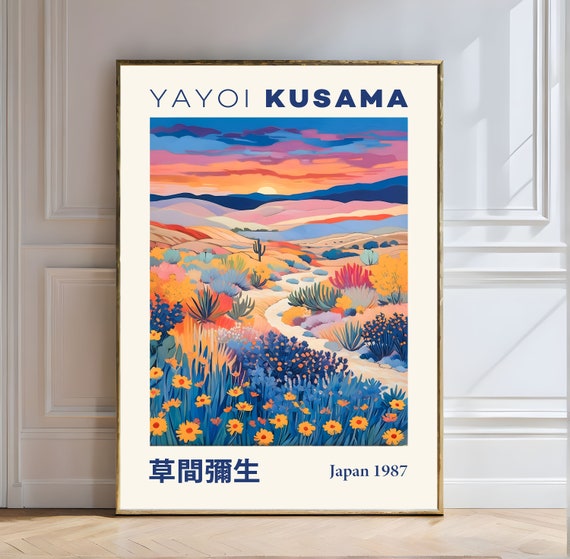 Yayoi Kusama Print Western Desert Landscape With Vibrant Sunset Yayoi Kusama Print Desert Sunset Western Landscape Art Bold
