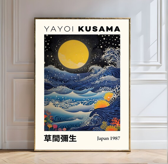 Yayoi Kusama Yellow Moon Great Wave Night Ocean Japan 1987 Poster