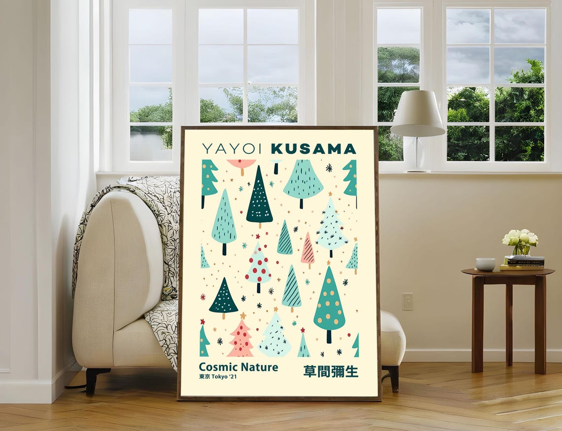 Yayoi Kusama Cosmic Nature Tokyo 2021 Christmas Trees Art Poster - Image 2
