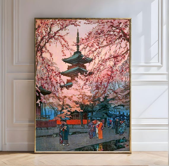 Hiroshi Yoshida A Glimpse Of Ueno Park 1937 Hiroshi Yoshida Ueno Park Japanese Art Cherry Blossoms Sakura Pagoda Ukiyo E