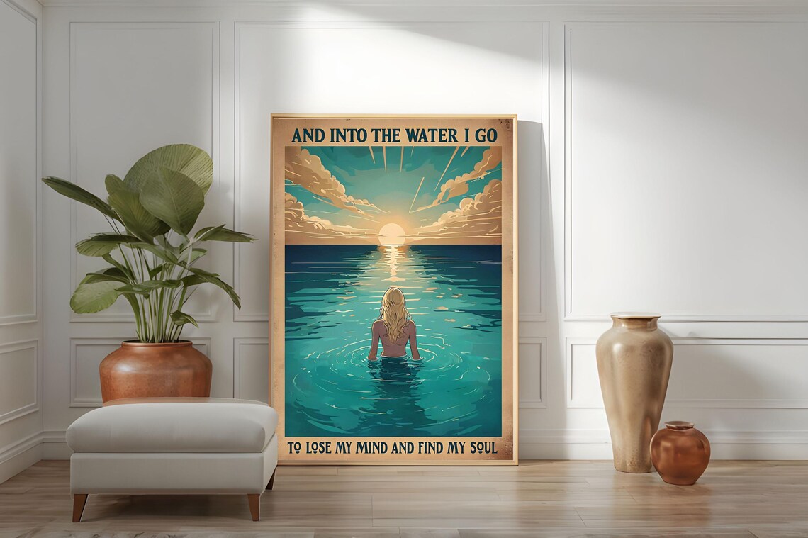 And Into the Water I Go Ocean Sunset Woman Vintage Soul Art Poster - Image 5