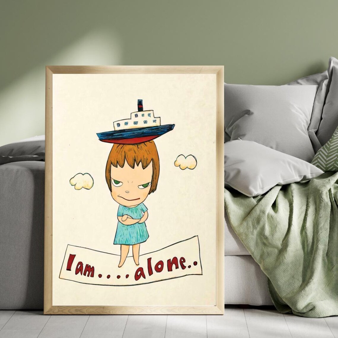 Yoshitomo Nara I Am Alone Girl with Boat on Head Cartoon Wall Art - Image 2