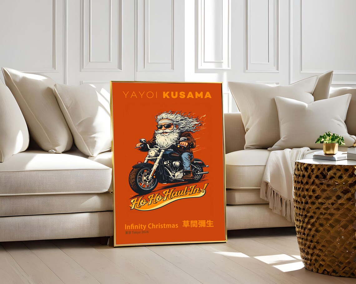 Yayoi Kusama Santa Motorcycle Ho Ho Haul In Tokyo 2024 Art Poster - Image 3