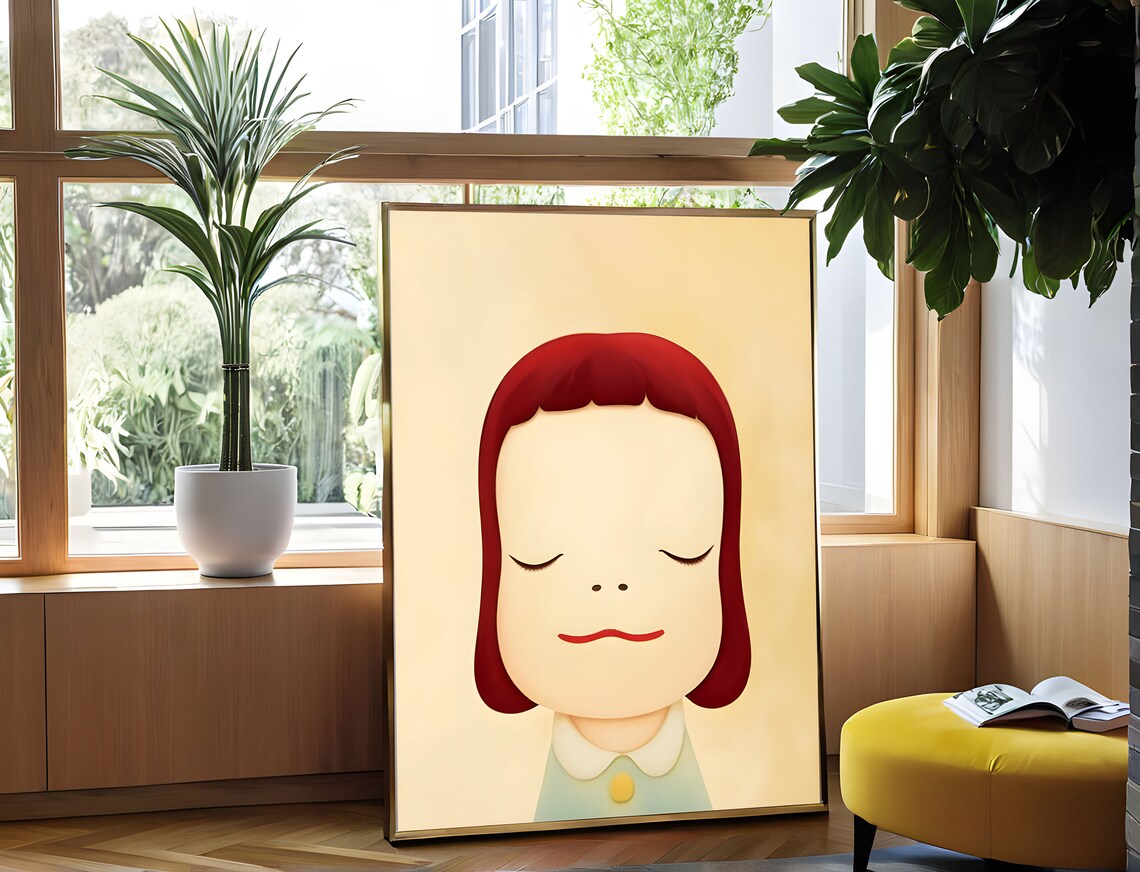 Yoshitomo Nara Tranquil Dreamer Closed Eyes Red Hair Girl Wall Art - Image 2