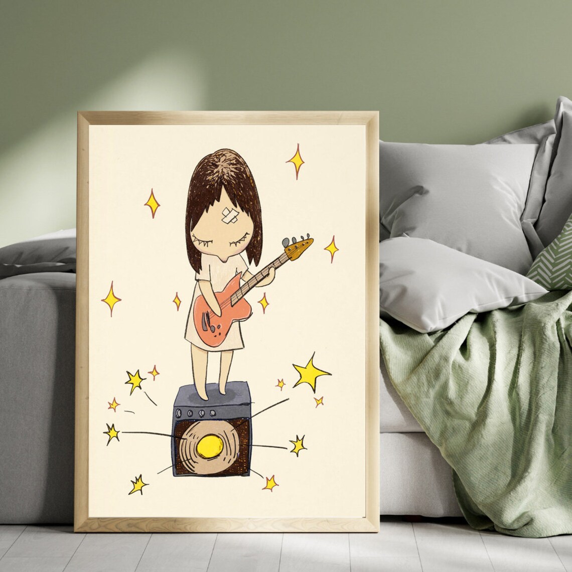 Yoshitomo Nara Guitar Girl Starburst Amp Illustration Wall Art - Image 4