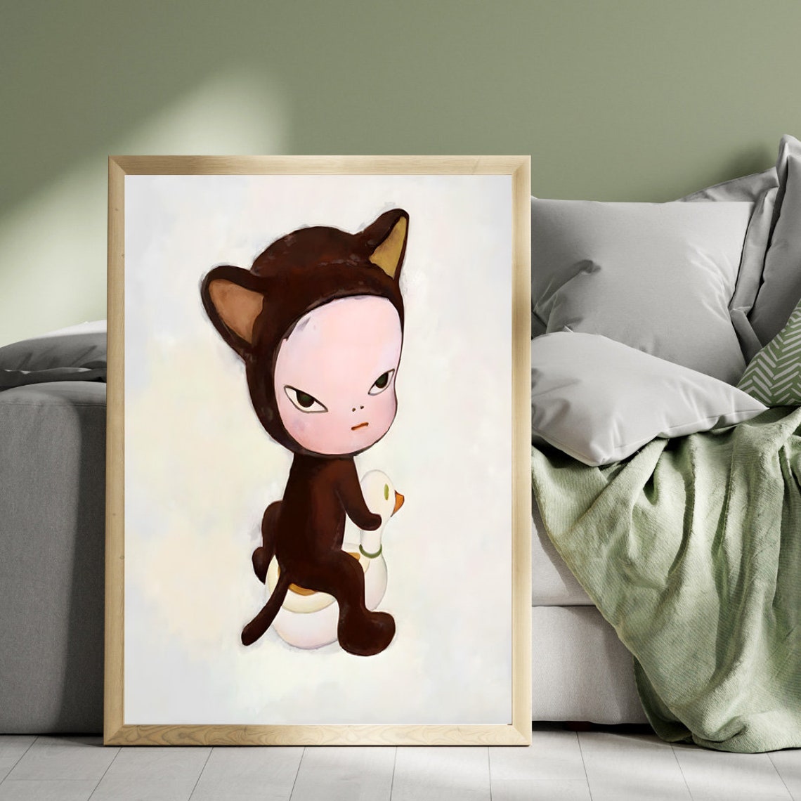 Yoshitomo Nara Kitty in Costume Riding Duck Toy Adorable Art Poster - Image 3