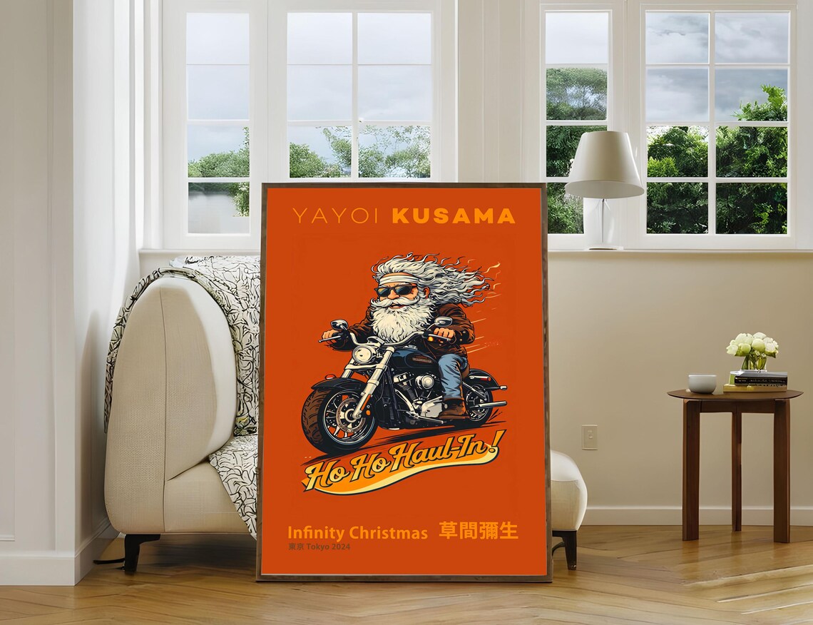 Yayoi Kusama Santa Motorcycle Ho Ho Haul In Tokyo 2024 Art Poster - Image 2