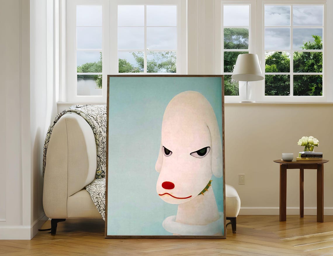 Yoshitomo Nara Pale Mountain Dog 2000 White Dog With Red Nose Poster - Image 3