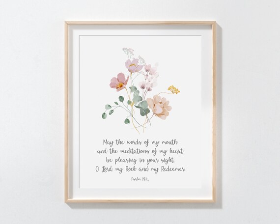 Psalm 1914 May The Words Of My Mouth And Meditations Heart Bible Verse Wall Art Christian Gift Scripture Print Watercolor
