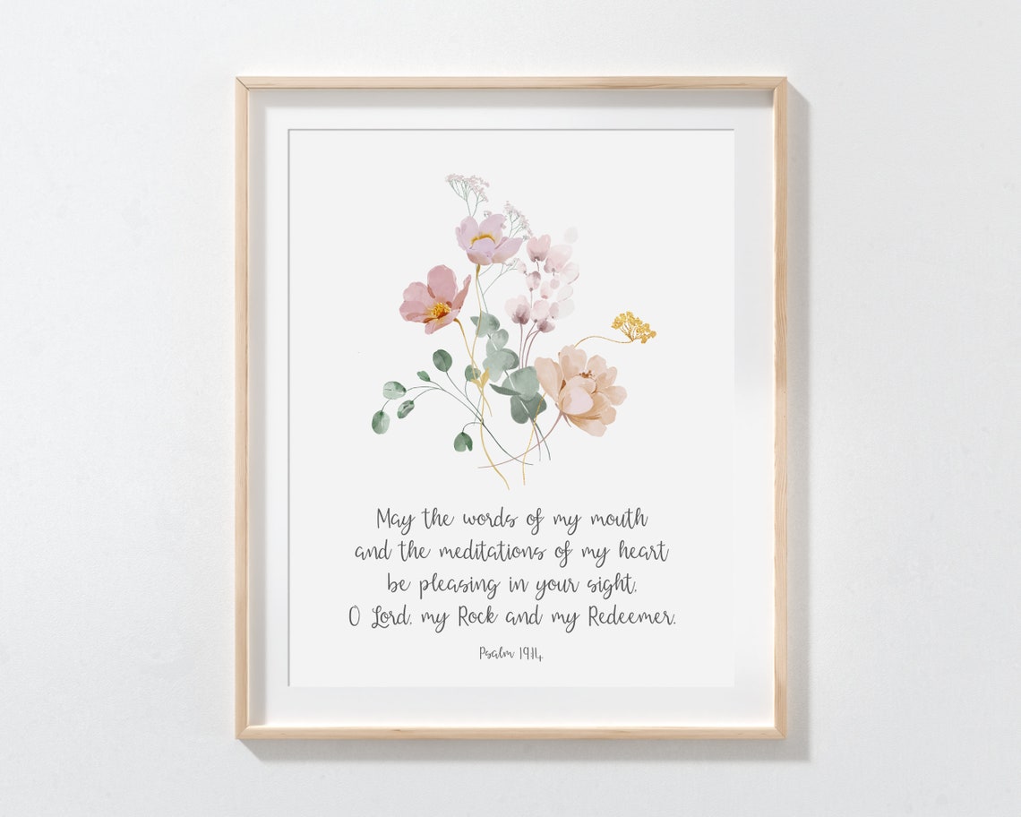 Psalm 19:14 Watercolor Floral Scripture Botanical Verse Poster