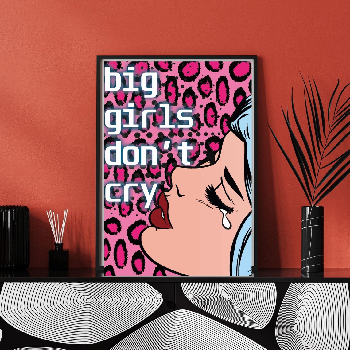 Big Girls Don't Cry Pop Art Crying Girl Pink Leopard Quote Poster - Image 3